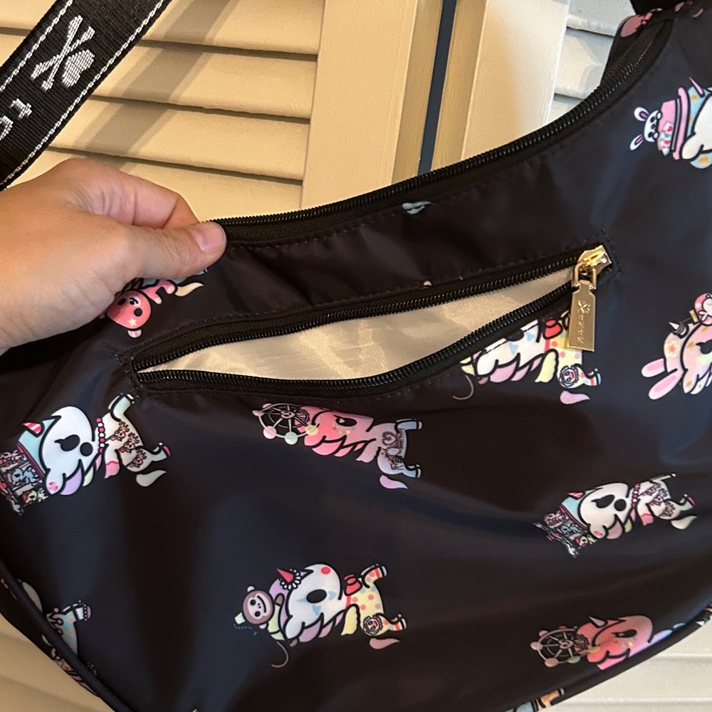 tokidoki Black Crossbody Bag with Pink and White Characters